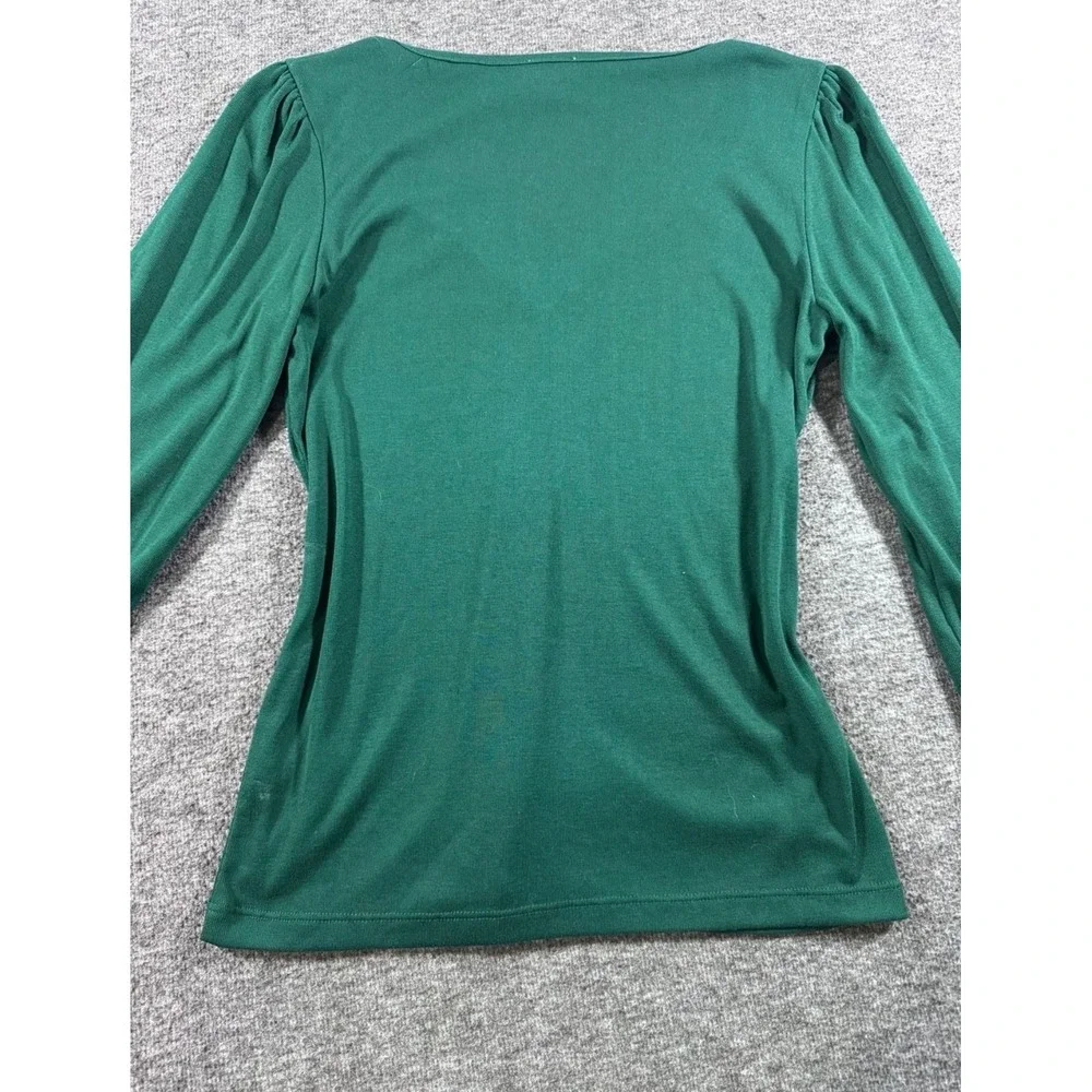 J. Crew Womens XS Green Ribbed V-Neck Puff Sleeve Long Sleeve Top Blouse